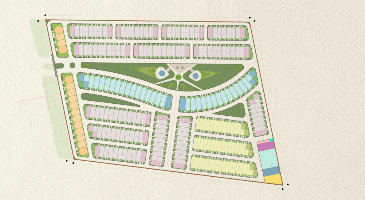 Oakland master plan schematic with villa type zones